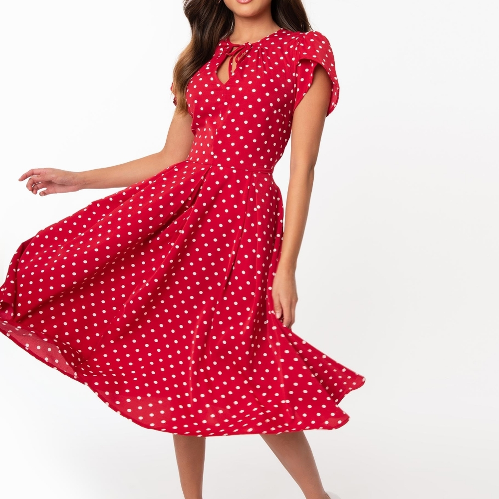 Unique Vintage red polkadot swing dress